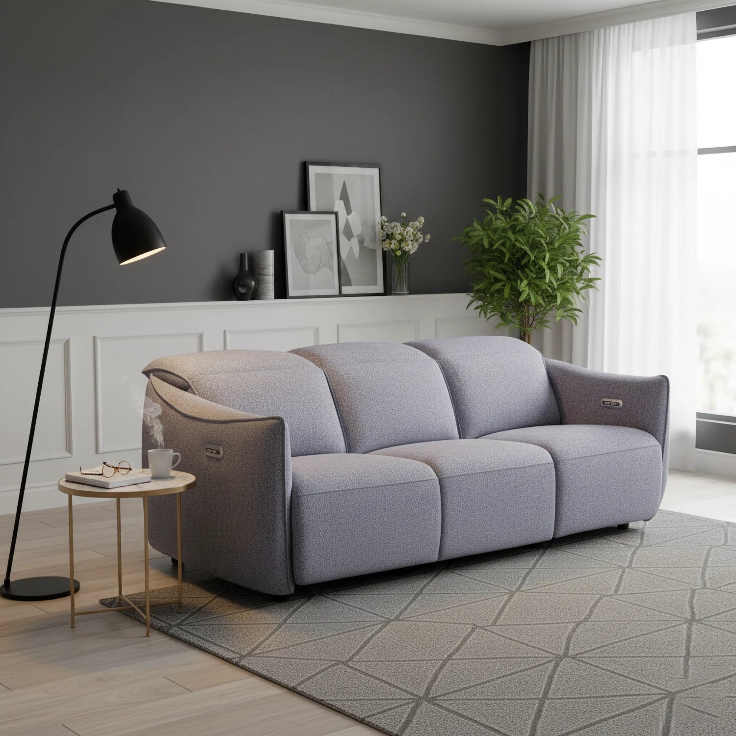 Libra Grey Fabric Power Recliner 3 Seater Sofa with Adjustable Headrests - Pendle Village Furniture