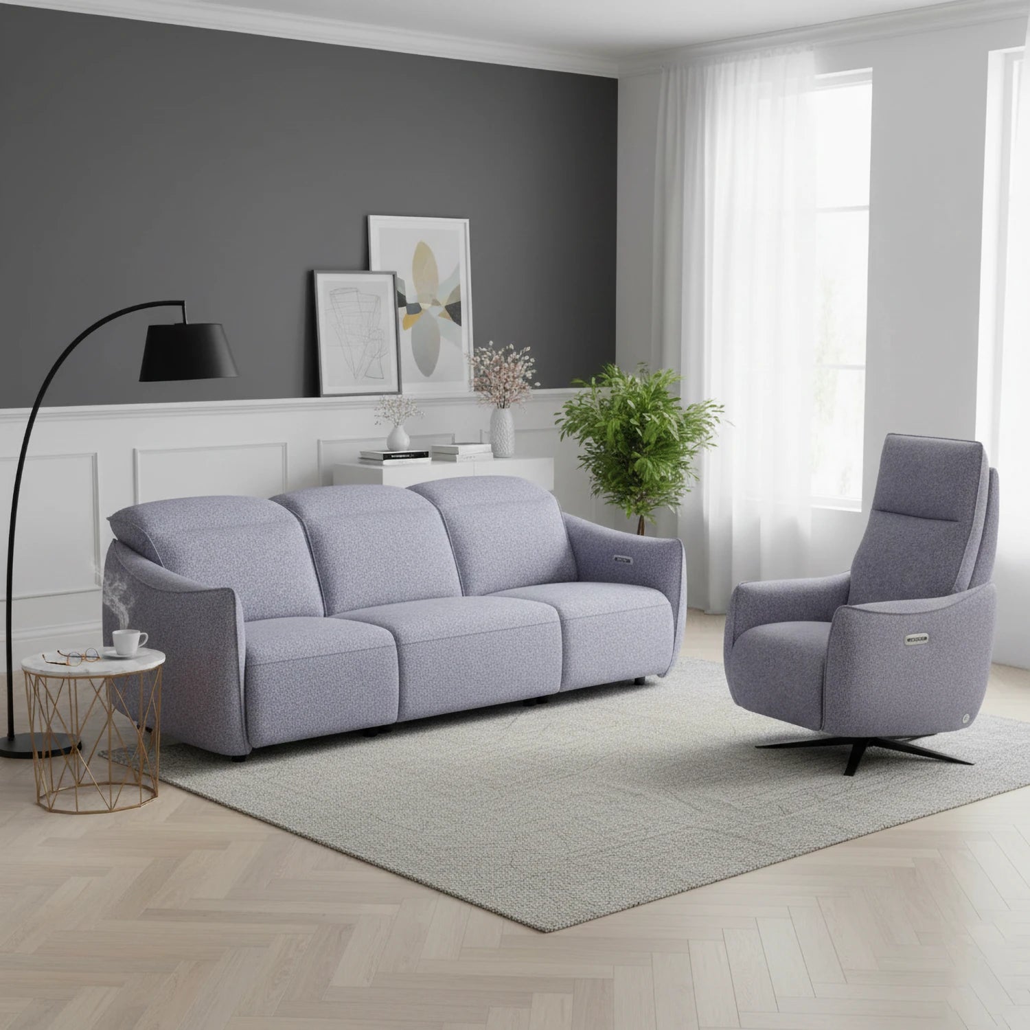 Libra Grey Fabric Power Recliner 3 Seater Sofa with Adjustable Headrests - Pendle Village Furniture