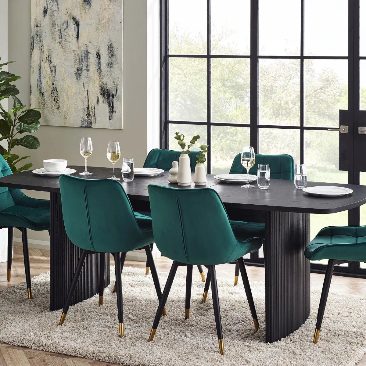 Lewes Fluted Extending Dining Table in Black - Pendle Village Furniture