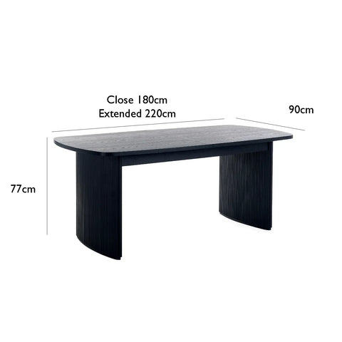 Lewes Fluted Extending Dining Table in Black - Pendle Village Furniture