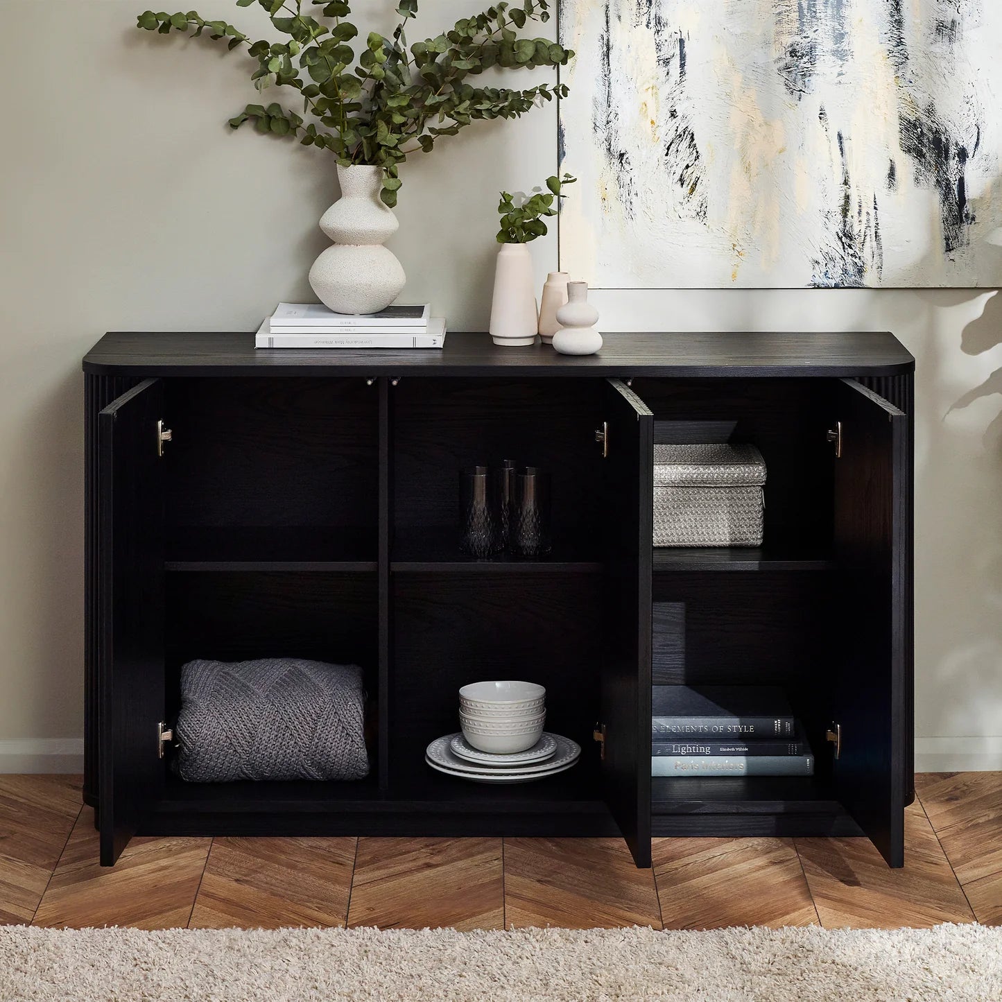 Lewes Black Fluted Sideboard - Pendle Village Furniture