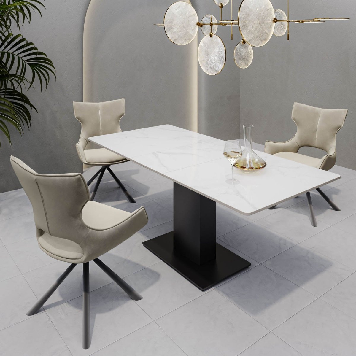 Pavoni 140 - 180cm Ceramic Auto - Rise Extending Dining Table with 4 Chairs - Pendle Village Furniture