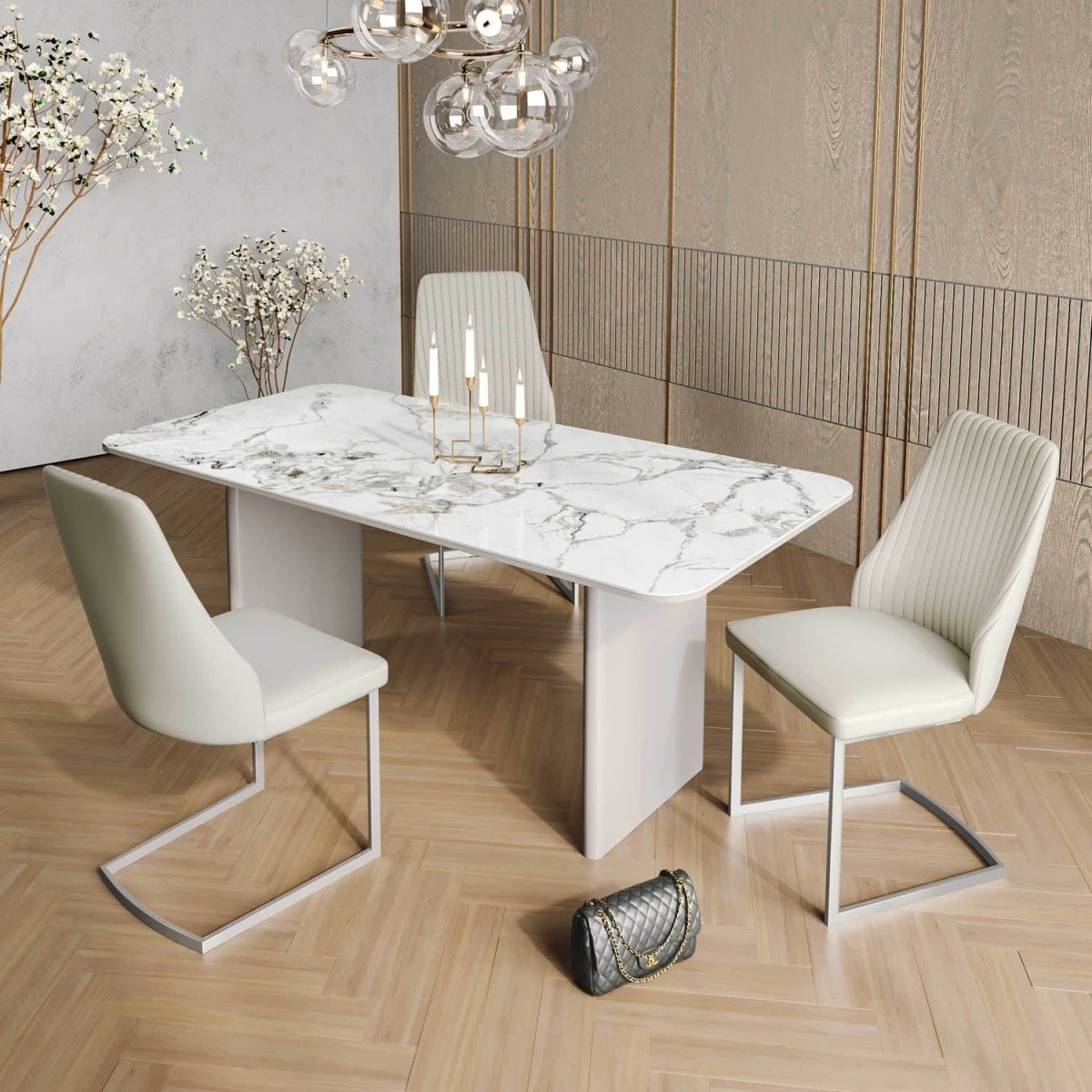 Milan White Sintered Stone Ceramic Dining Table and 6 Chairs Set - Pendle Village Furniture