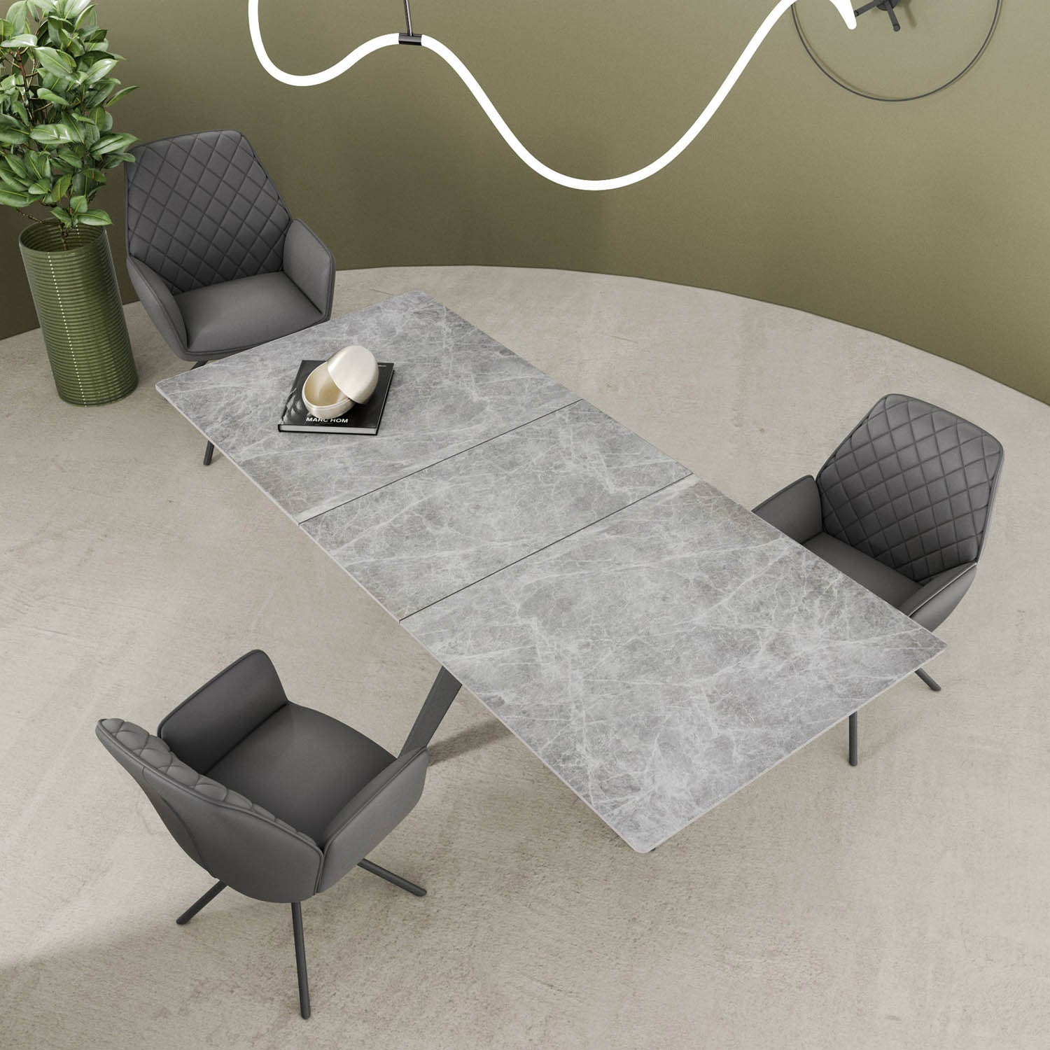 Lina 160-200cm Grey Gloss Ceramic Extending Dining Table, also available in White - Overview Lifestyle Image 