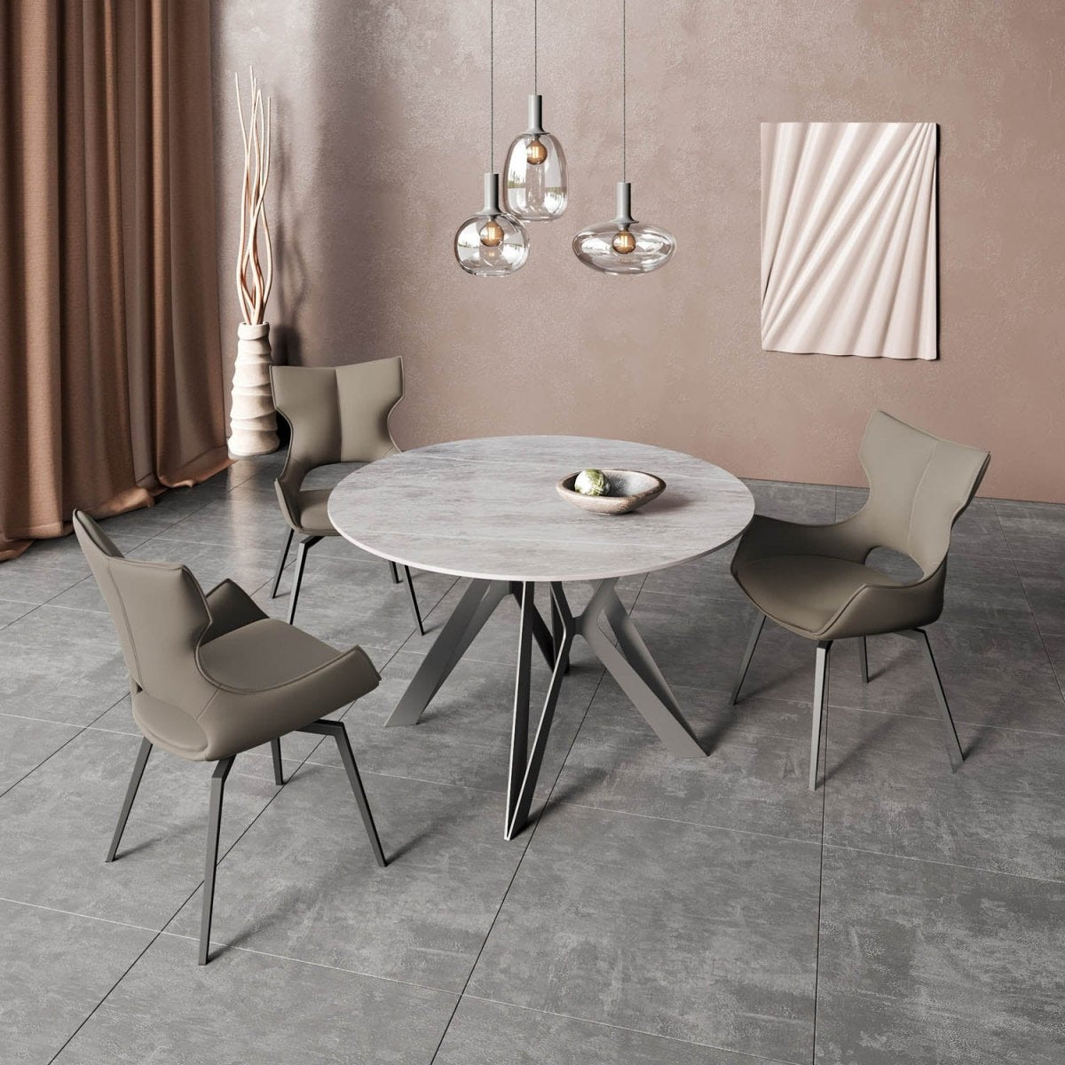 Murano Grey Round Ceramic Dining Table with 4 Chairs - Pendle Village Furniture