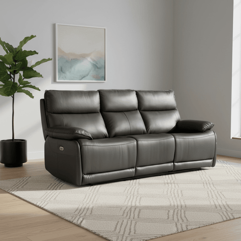 Logan 3 Seater Electric Recliner Leather Sofa – Dark Grey