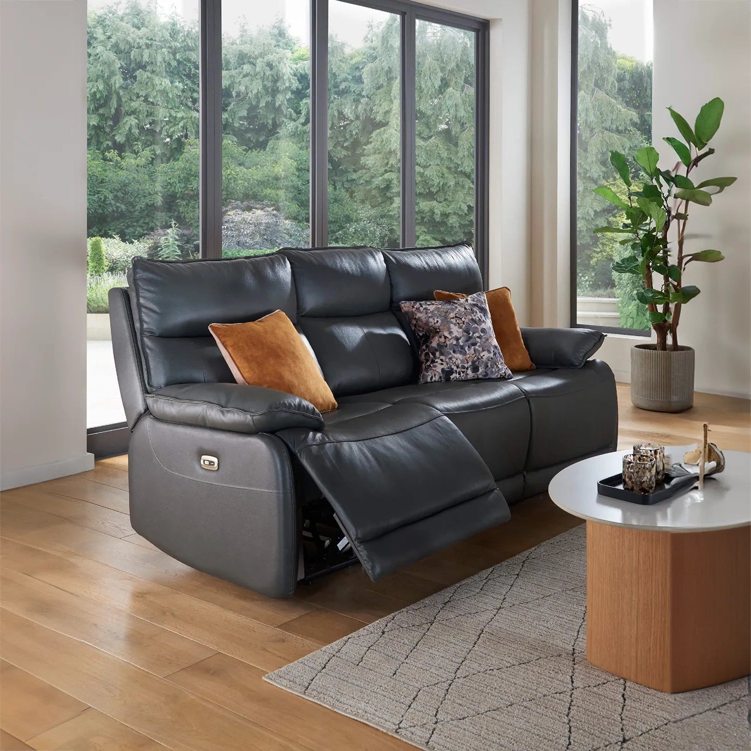 Logan 3 Seater Electric Recliner Leather Sofa – Dark Grey - Pendle Village Furniture