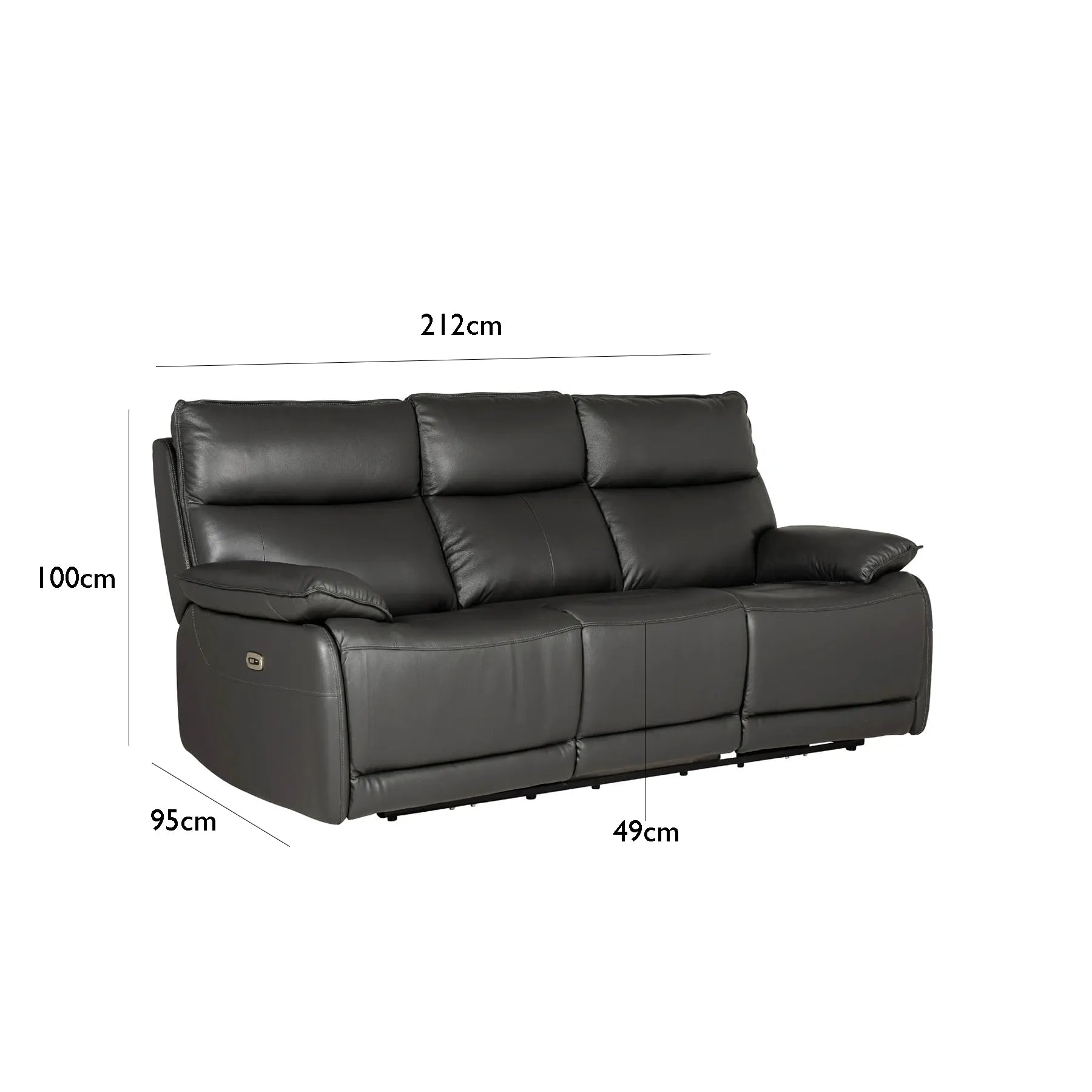 Logan 3 Seater Electric Recliner Leather Sofa – Dark Grey - Pendle Village Furniture