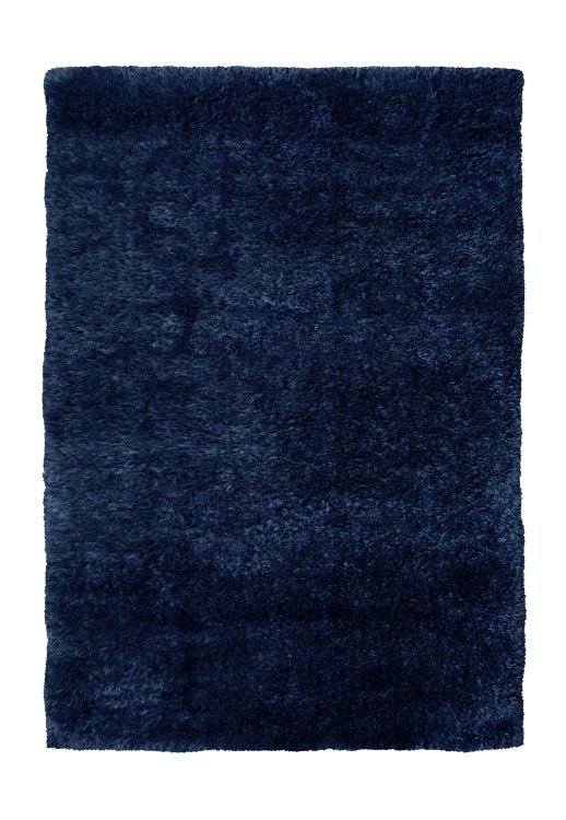 Elegant navy blue rug adding depth to living space.