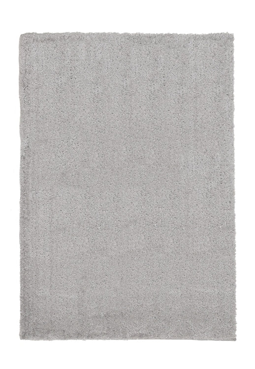Elegant silver grey rug adding brightness to living space.