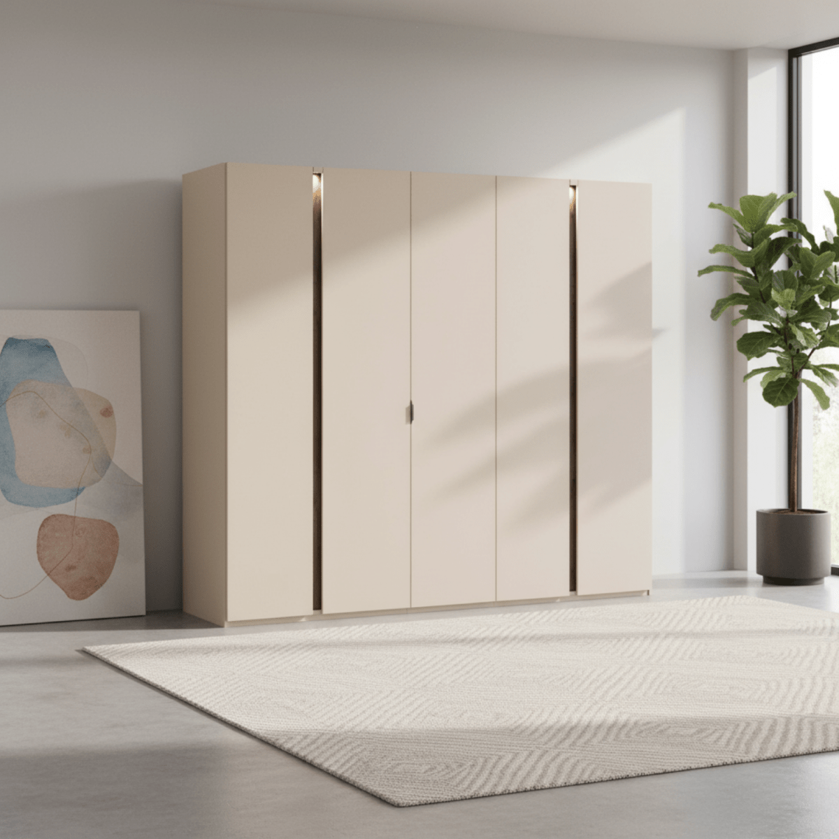 Larisa 251cm Champagne & Atlantic Oak Hinged 5 Door Wardrobe