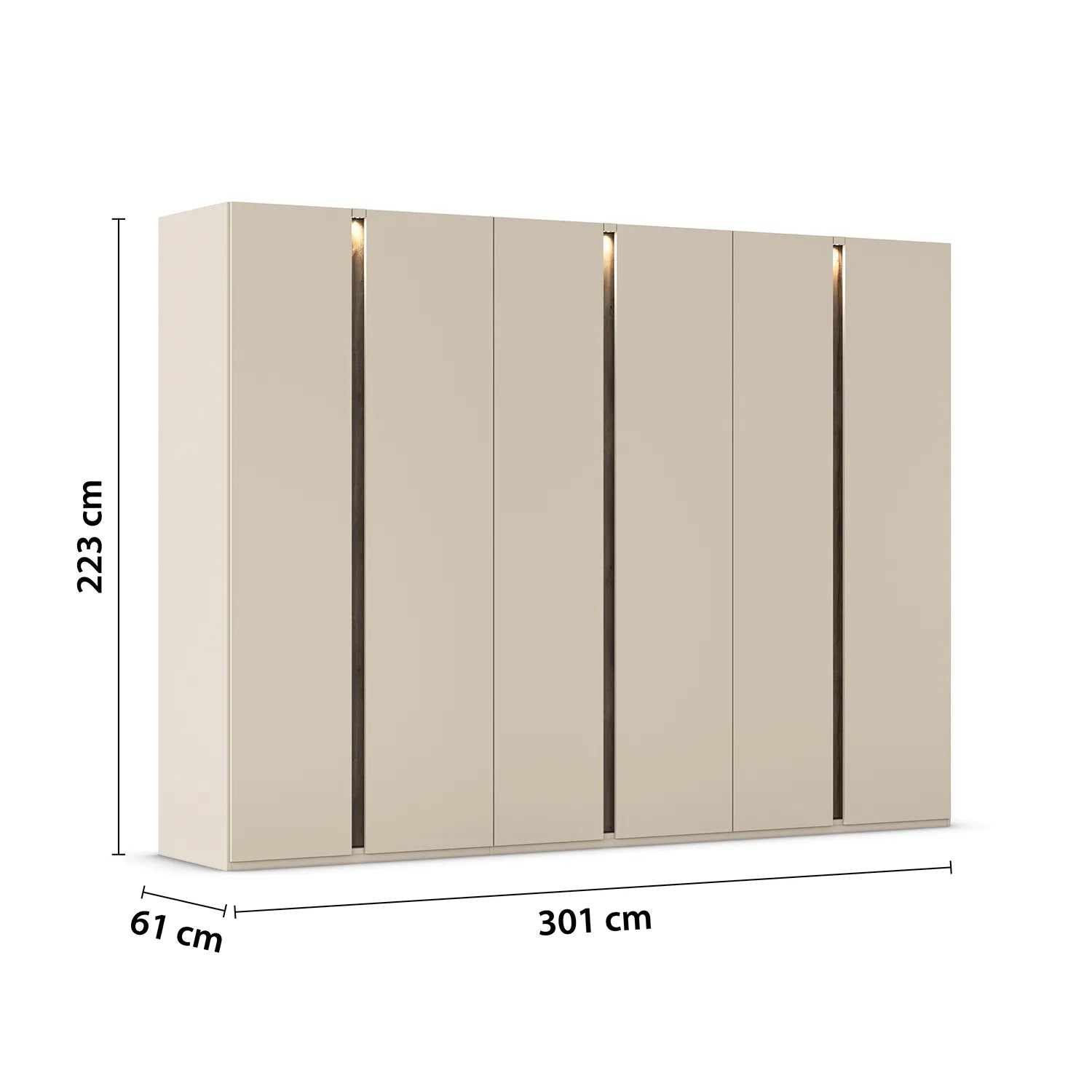 Larisa 301cm Champagne & Atlantic Oak Hinged 6 Door Wardrobe - Pendle Village Furniture