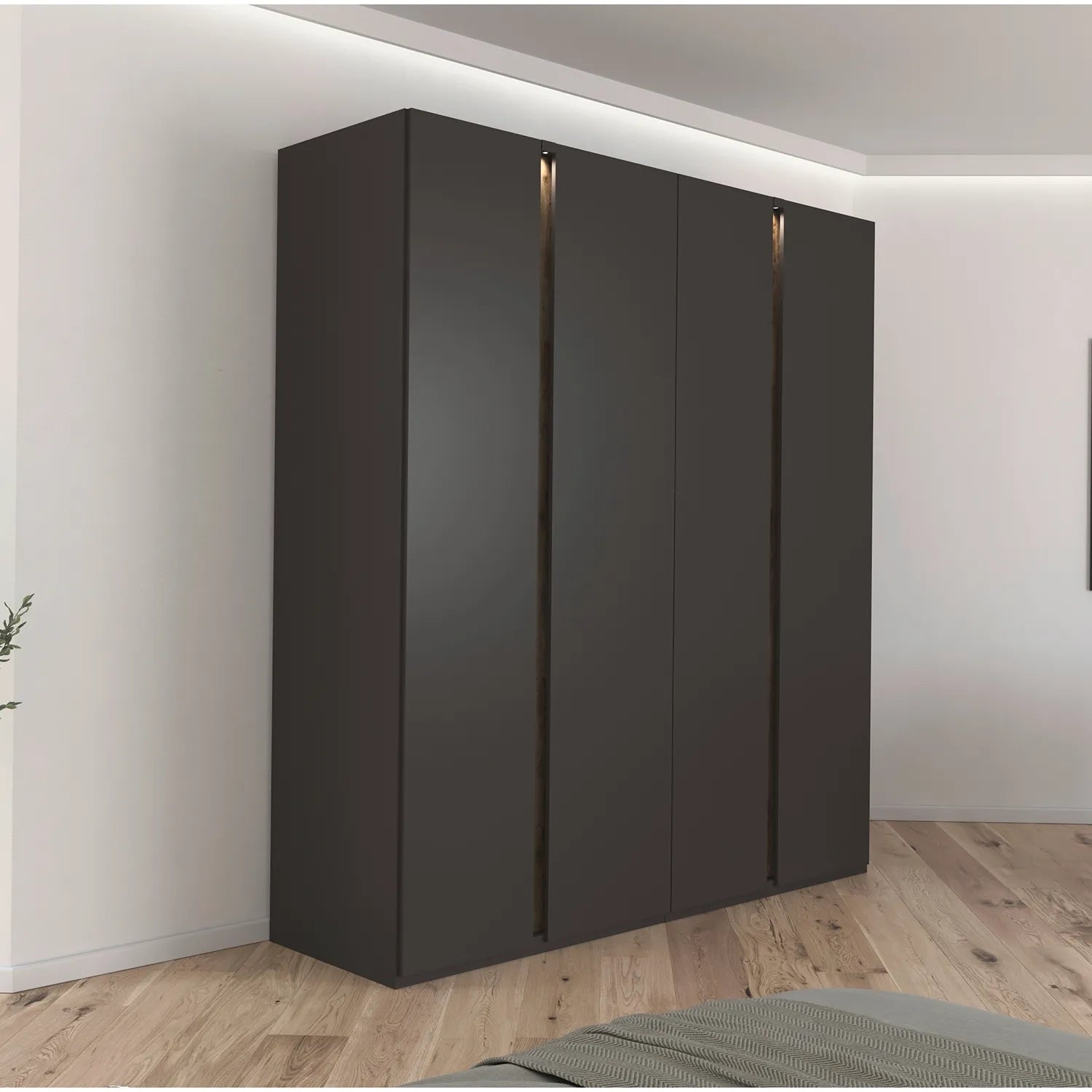 Larisa Graphite & Atlantic Oak Hinged 4 Door Wardrobe - Pendle Village Furniture