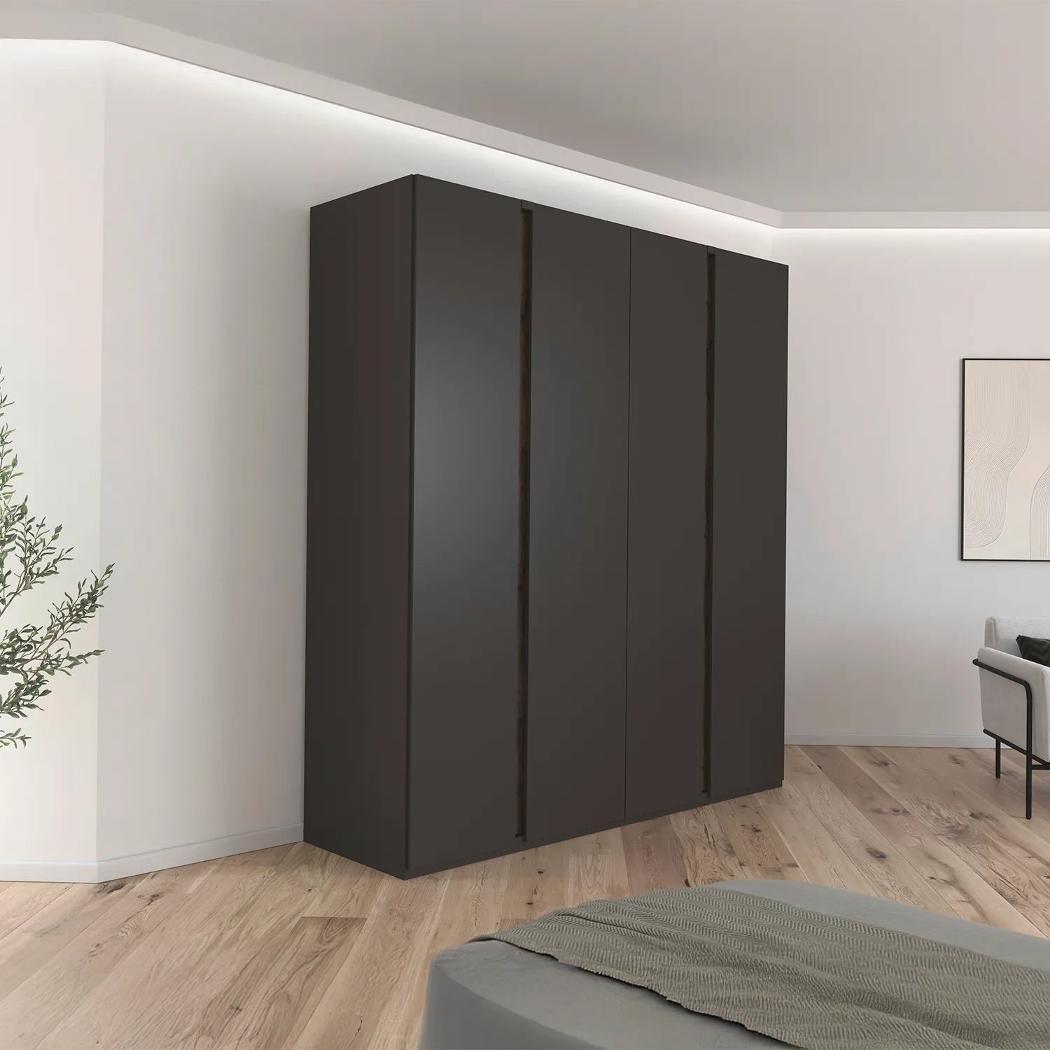 Larisa Graphite & Atlantic Oak Hinged 4 Door Wardrobe - Pendle Village Furniture