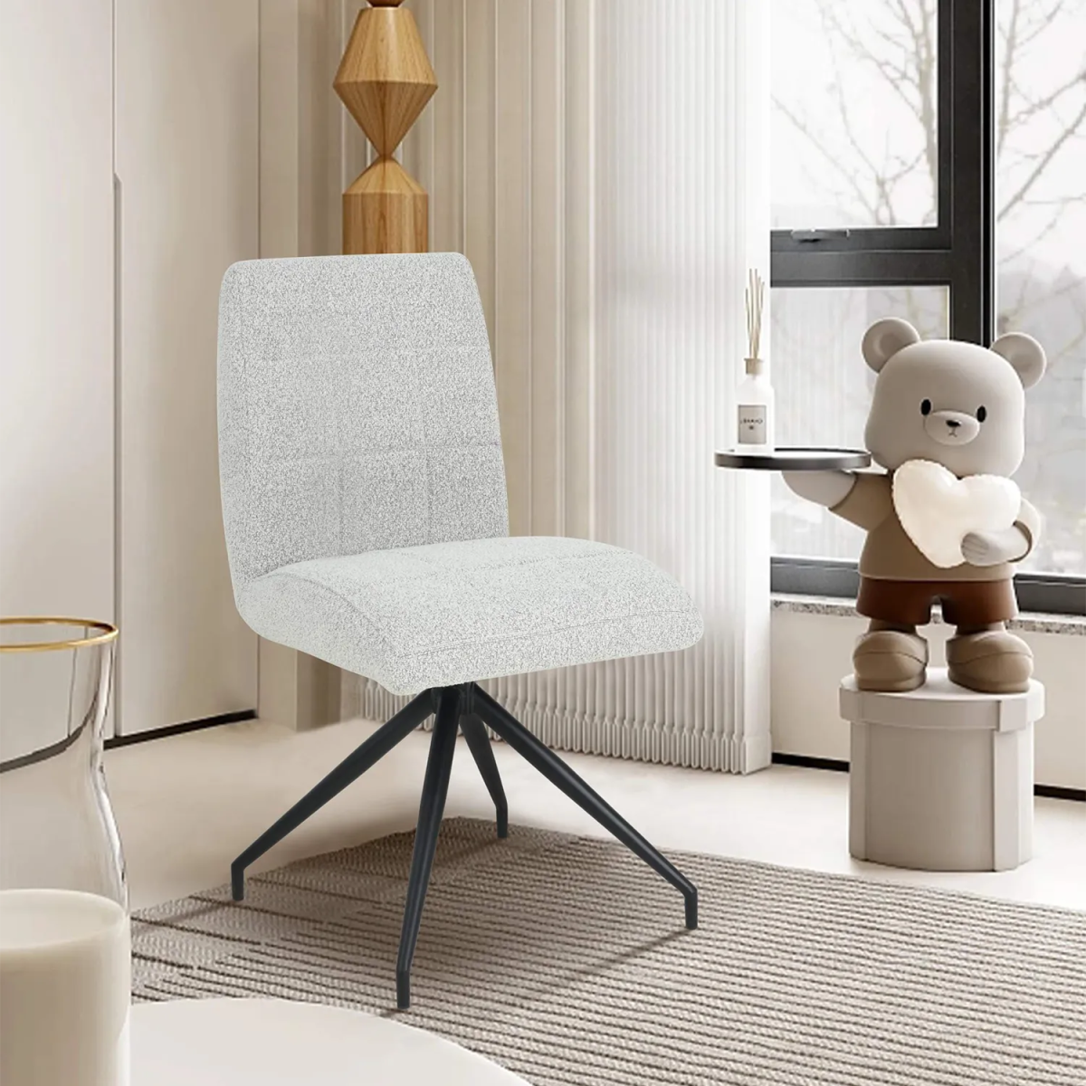 Laura Grey Boucle Fabric Swivel Dining Chair Set of 4 - Pendle Village Furniture