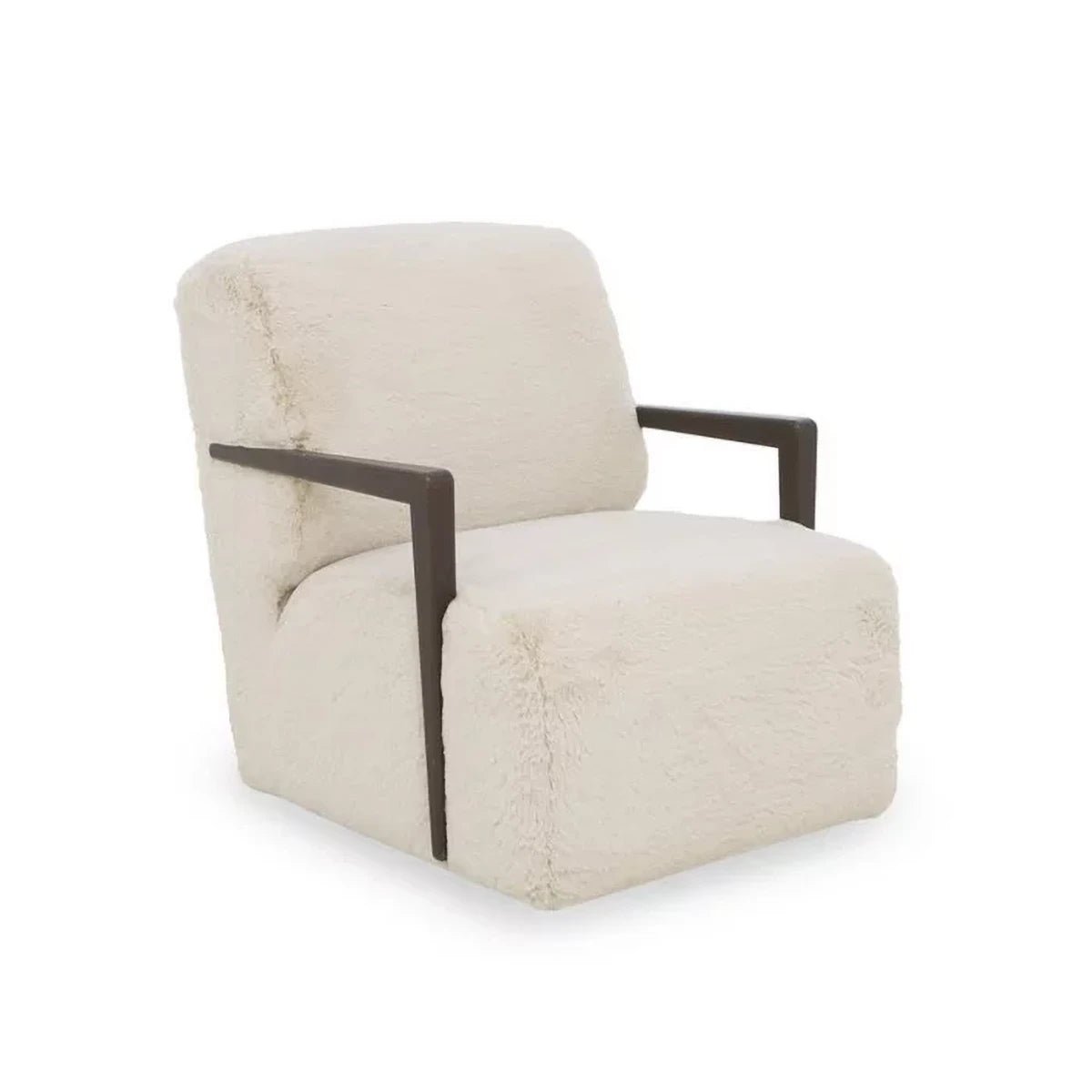 Shop the Laura Chair in soft Bear fabric with Mid or Walnut Oak arms. Available as an accent or swivel chair in Beige, Ivory or Silver. Luxury comfort for any room.