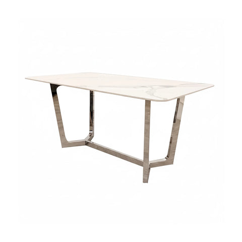 Layton White Sintered Stone Dining Table with Grey Leather Chairs - Pendle Village Furniture