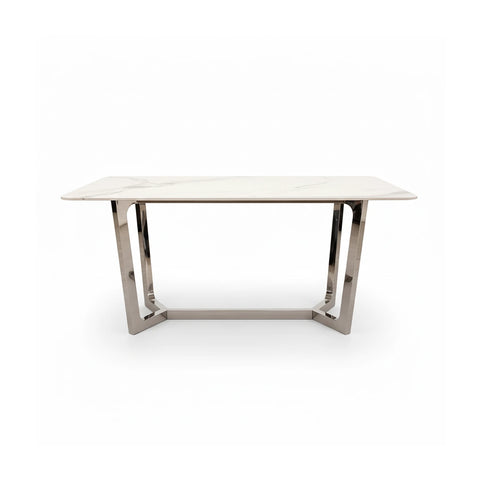 Layton White Sintered Stone Dining Table with Grey Leather Chairs - Pendle Village Furniture