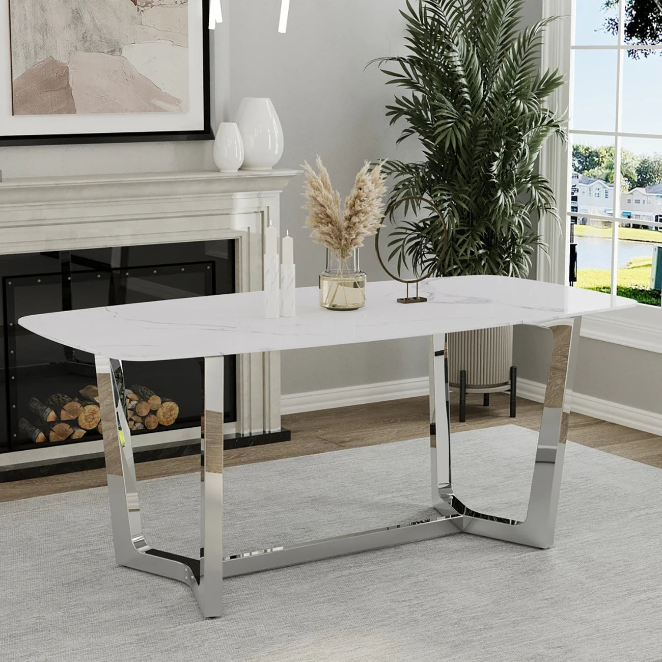 Layton White Sintered Stone Dining Table with Grey Leather Chairs - Pendle Village Furniture