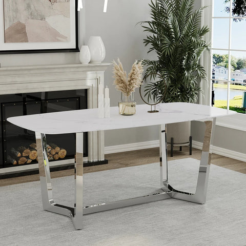 Layton White Sintered Stone Dining Table with Grey Leather Chairs - Pendle Village Furniture