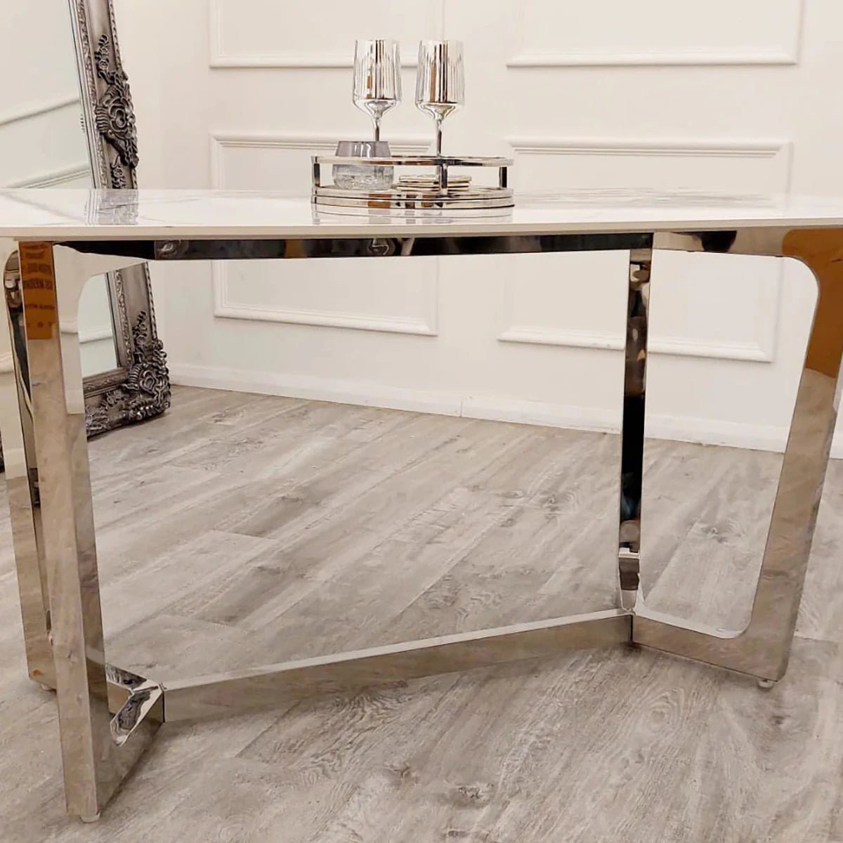 Layton White Sintered Stone Dining Table with Grey Leather Chairs - Pendle Village Furniture