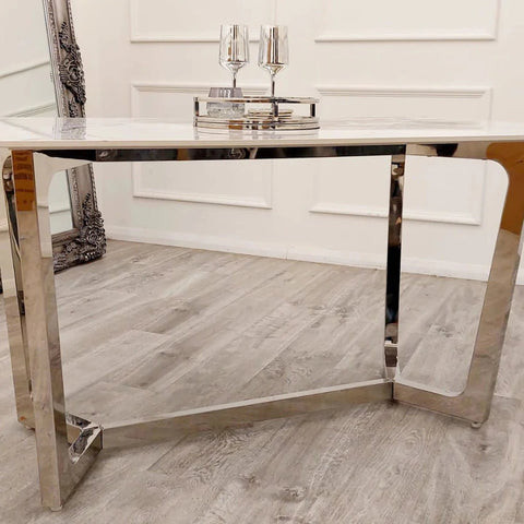 Layton White Sintered Stone Dining Table with Grey Leather Chairs - Pendle Village Furniture