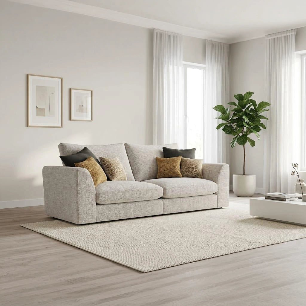 Luxury 4-seater Georgio Modular Willow corner sofa with plush cushions, textured woven fabric, and spacious modular layout