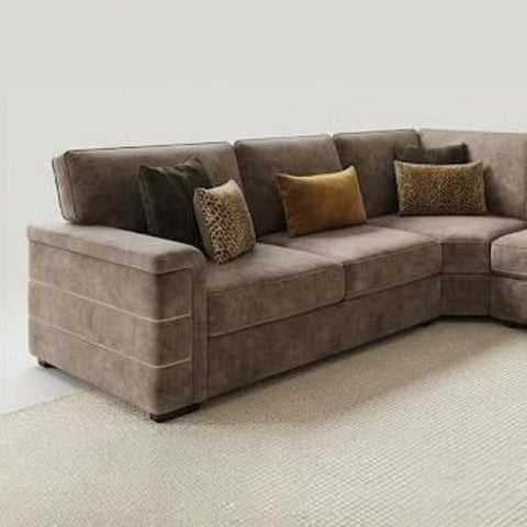 Luxury Glamour Inspire velvet corner sofa with plush cushions, soft dappled fabric, and an elegant contemporary look.