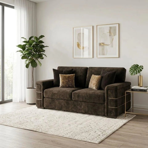 Glamour Inspire Fabric 2 seater sofa with deep seating, velvet upholstery, and a modern compact design.