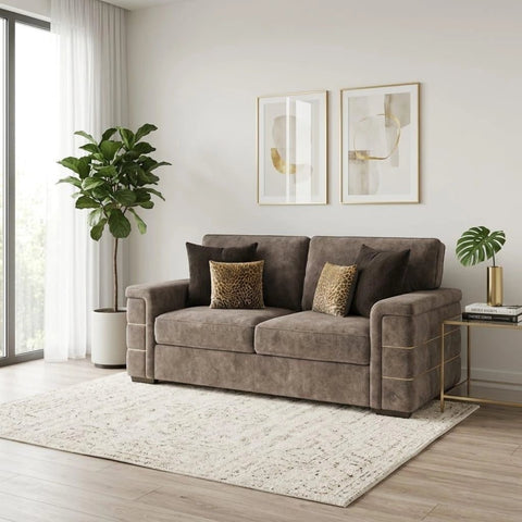 Glamour Inspire Fabric 2 seater sofa with deep seating, velvet upholstery, and a modern compact design.