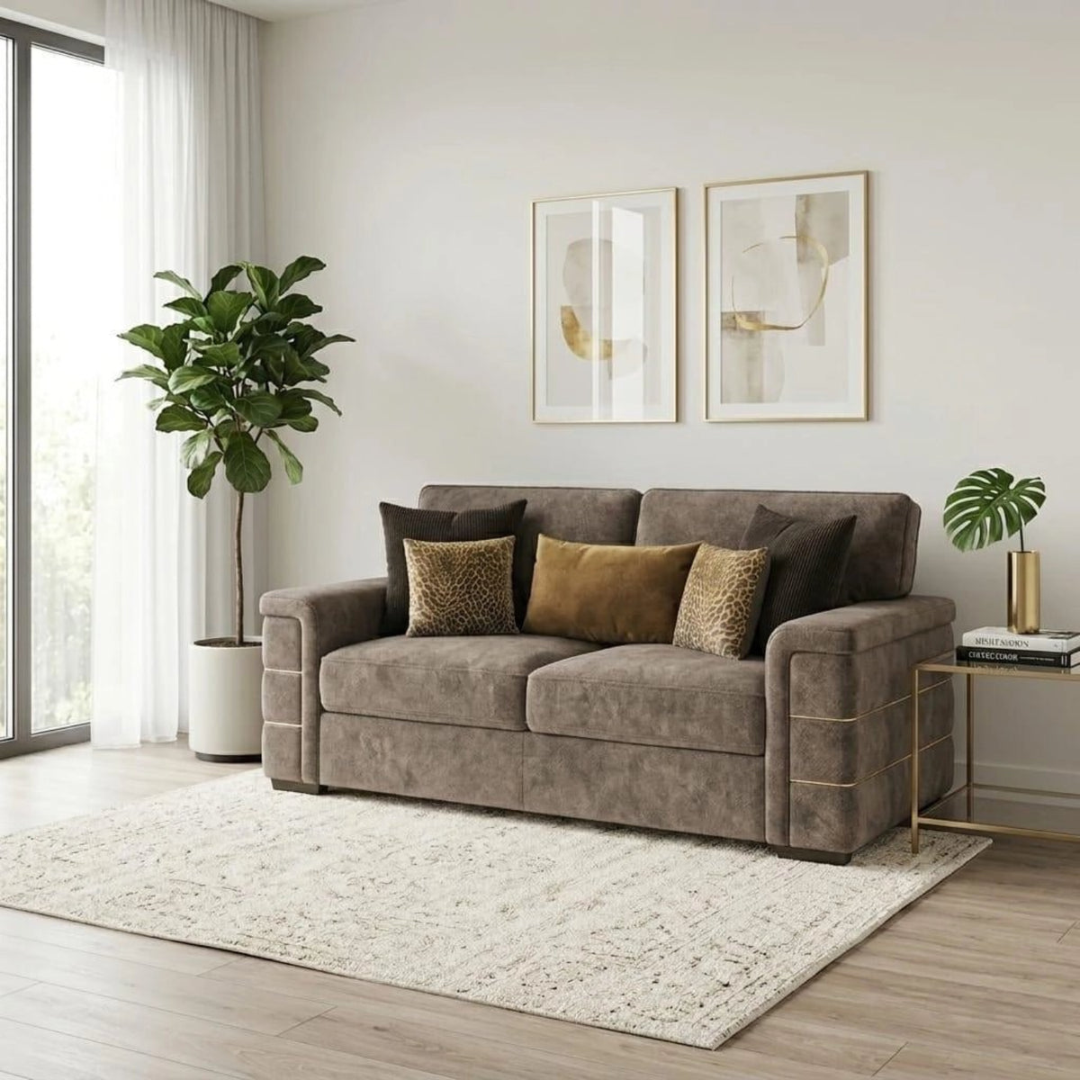 Glamour Inspire Fabric 3 seater sofa with deep seating, velvet upholstery, and a modern elegant design.