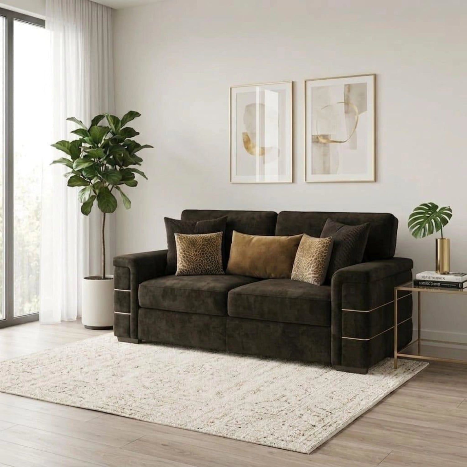 Glamour Inspire Fabric 3 seater sofa with deep seating, velvet upholstery, and a modern elegant design.