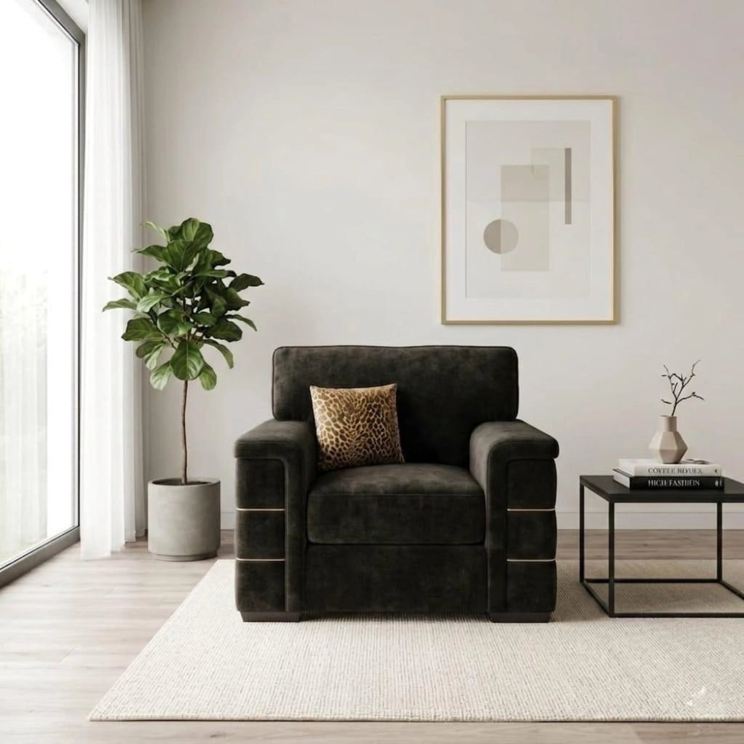 Glamour Inspire Fabric accent chair with deep cushioning, velvet upholstery, and a modern elegant design.