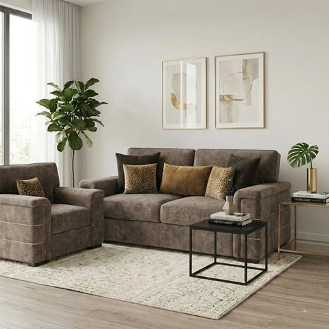 Modern velvet corner sofa with deep padded seating, rich texture, and a stylish layout for comfortable living spaces.