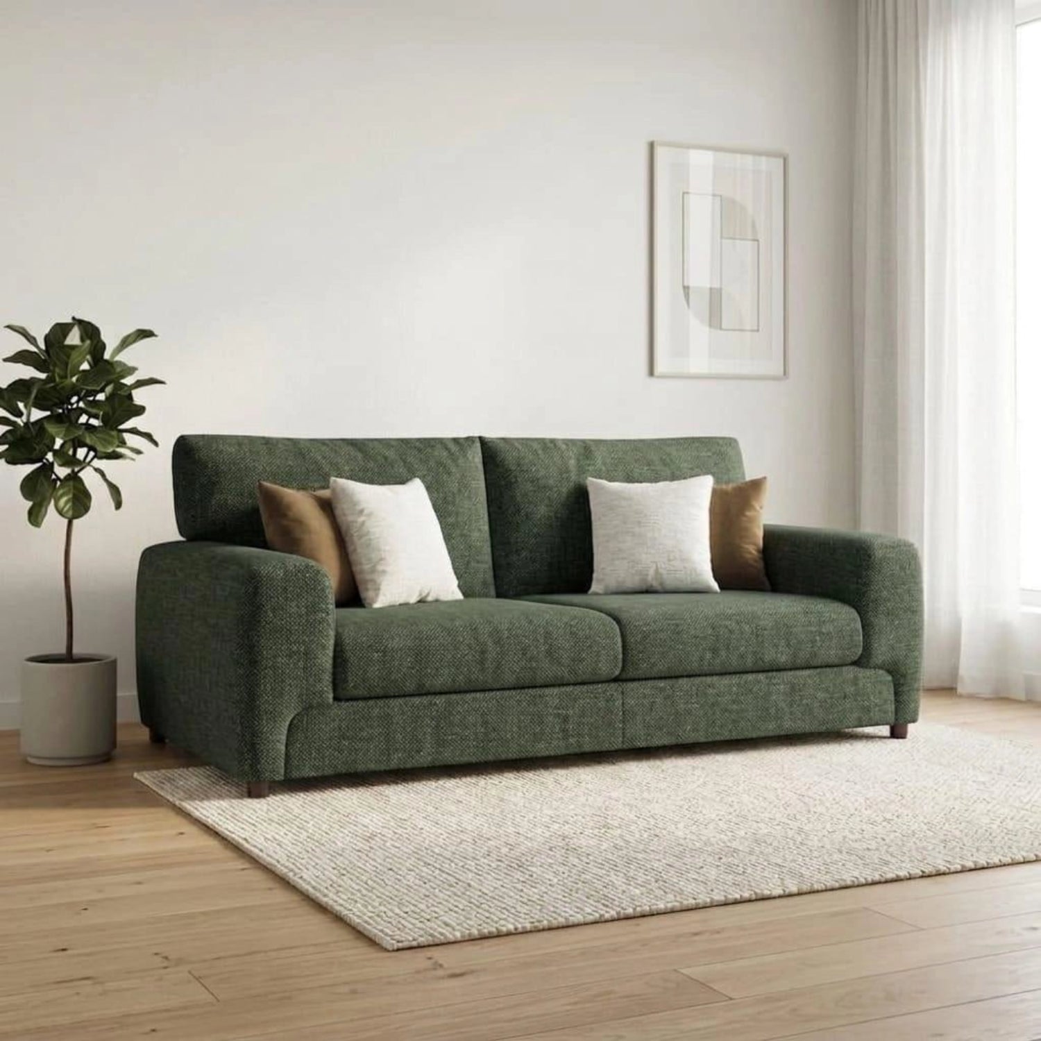 Mossy Fabric 3 Seater Sofa in premium textured fabric.