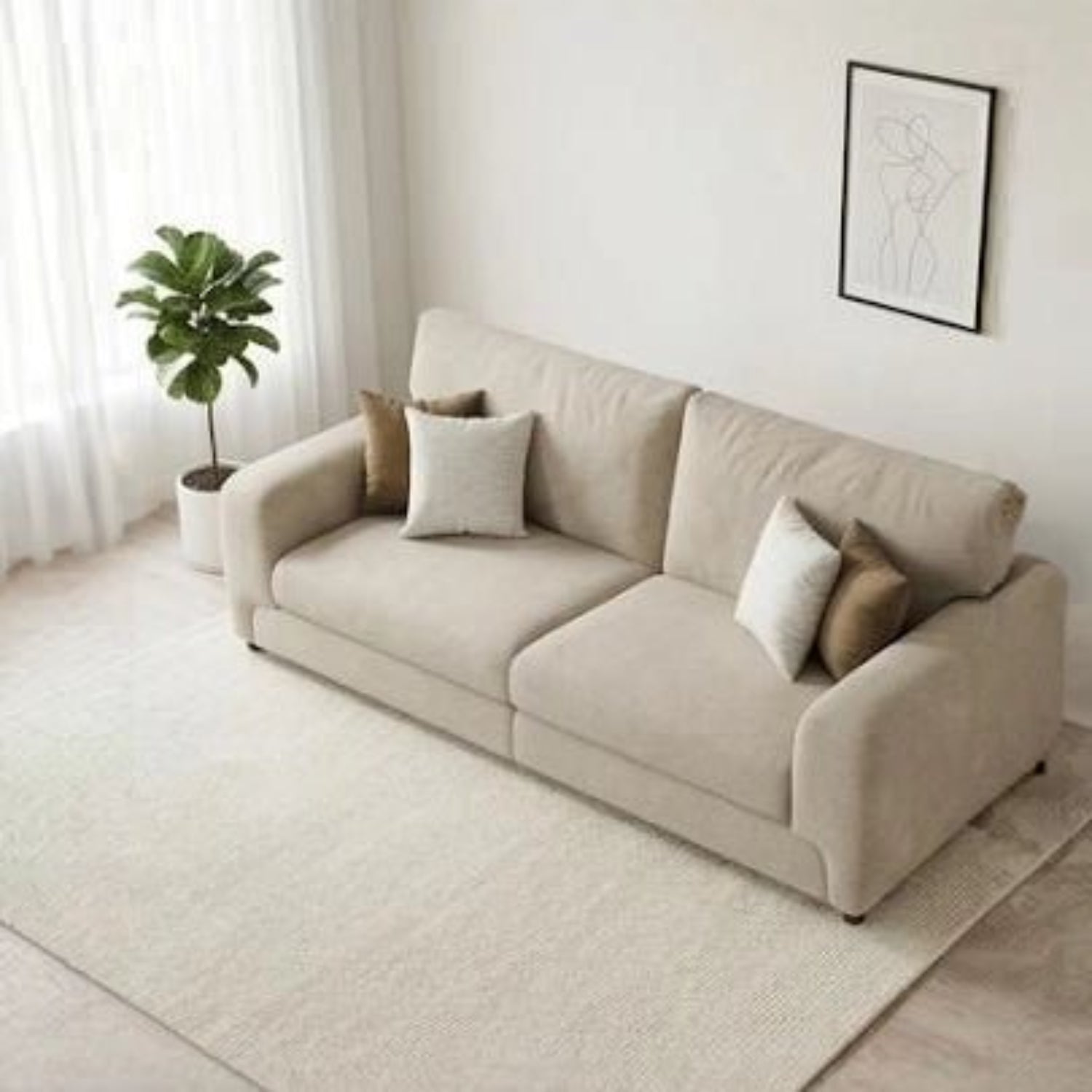 Large 4 seater fabric sofa with deep seating and cushions UK.