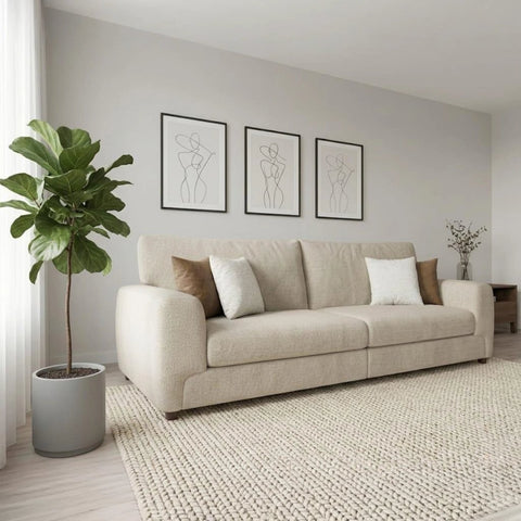 Luxury Sergio Astoria sofa 4 seater deep seat design with taupe cushions.