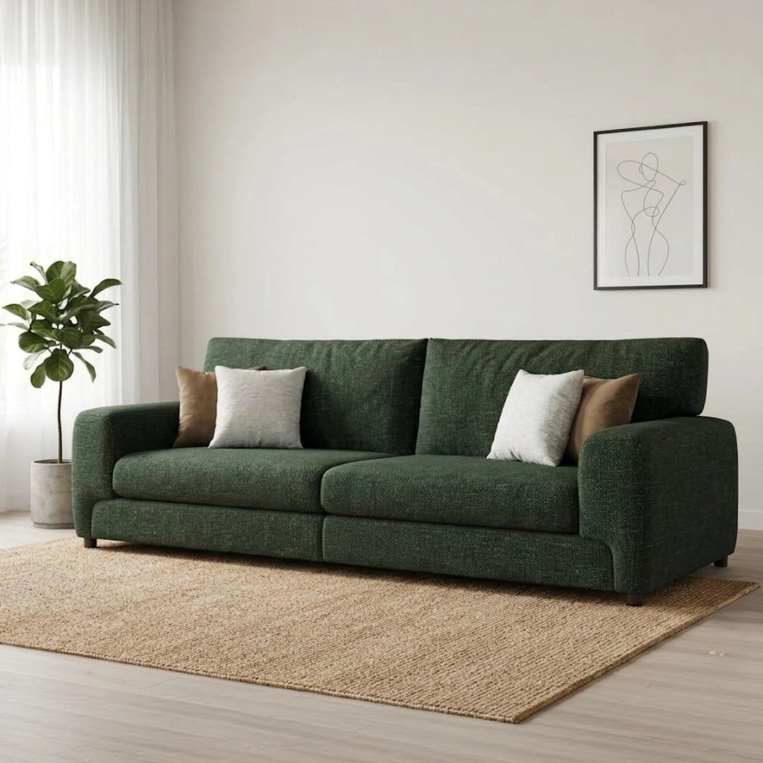Mossy Fabric 4 Seater Sofa in soft textured upholstery.