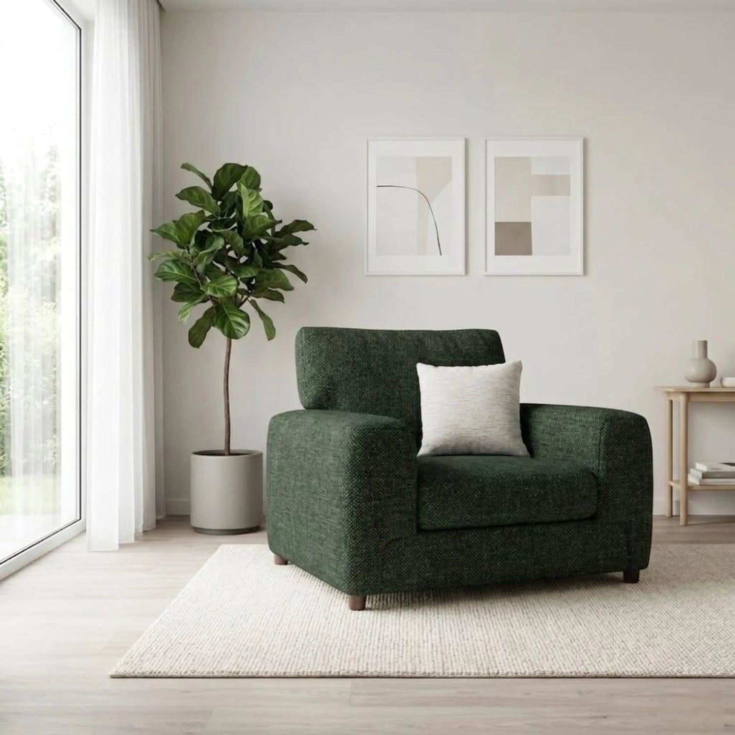 Mossy Fabric Accent Chair in premium textured fabric.