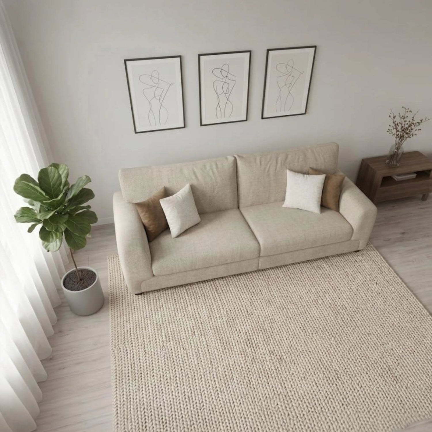 Contemporary large sofa with cream and taupe cushions UK.