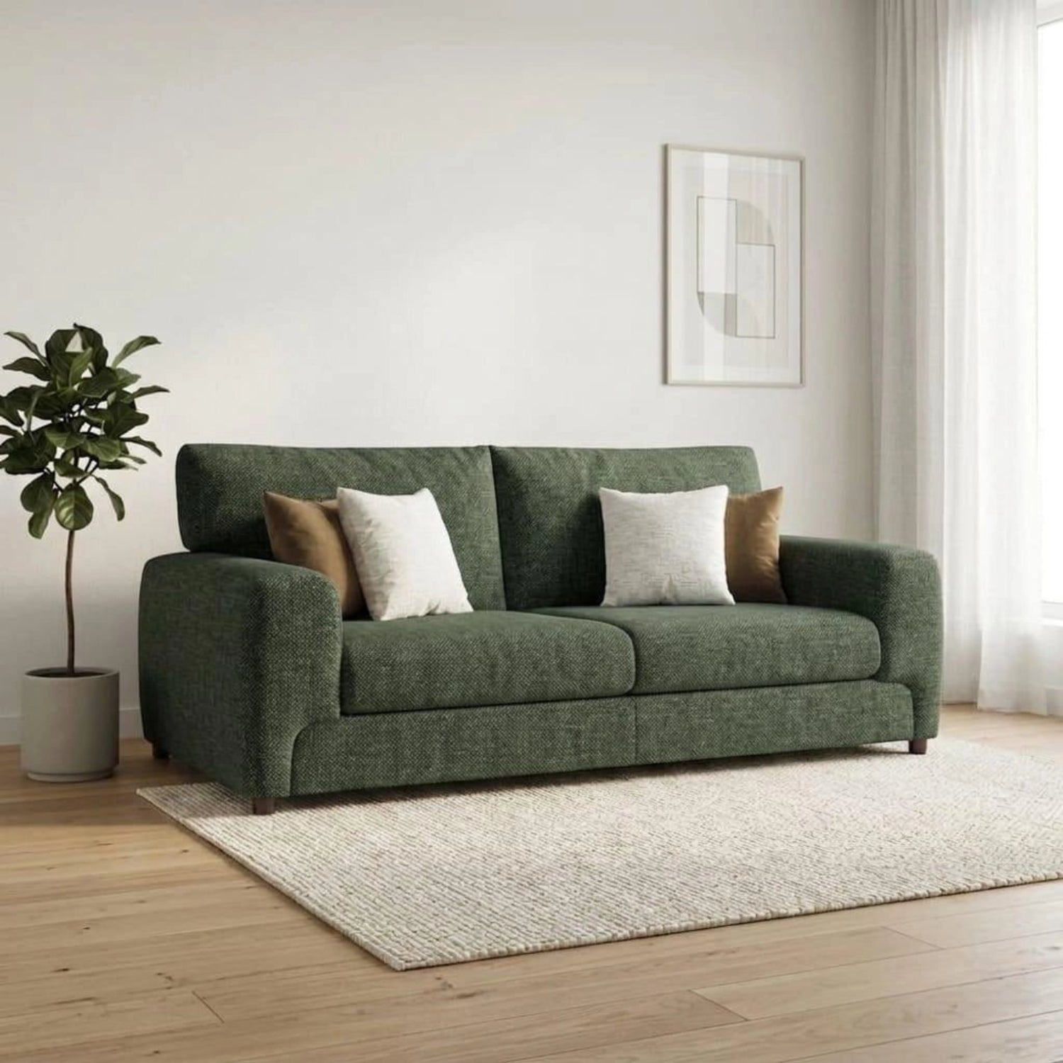 Mossy Fabric 4 Seater Sofa in soft textured upholstery.