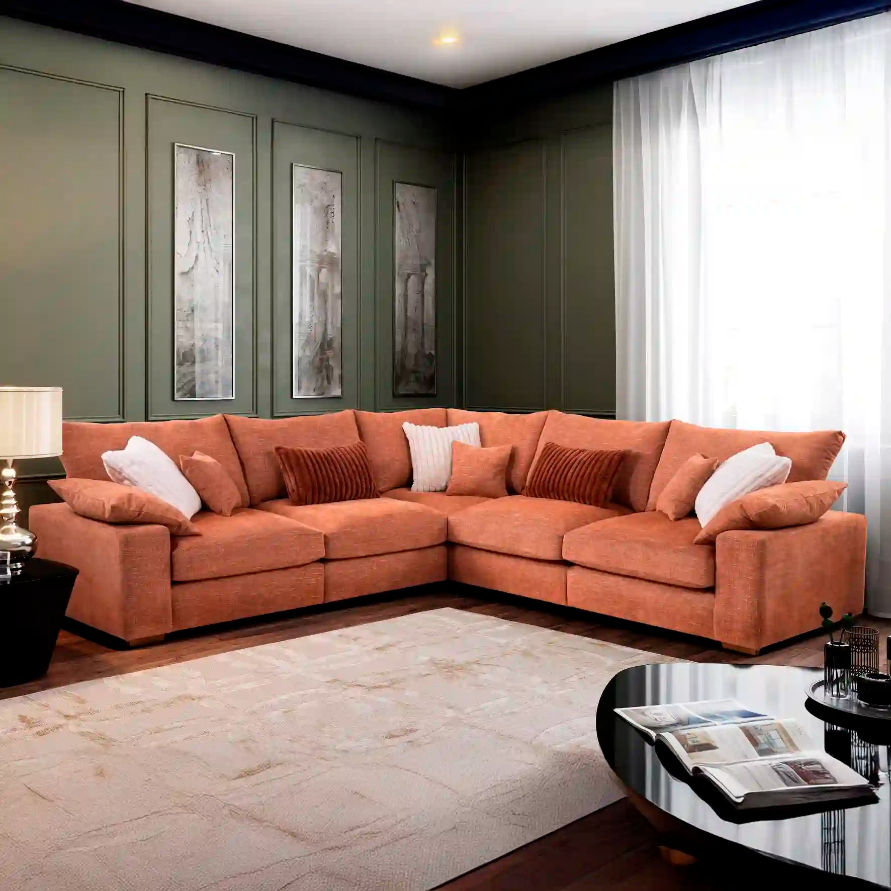 Lennox Modular Fabric 2 Corner 2 Sofa in Chenille with Feather Cushions - Pendle Village Furniture