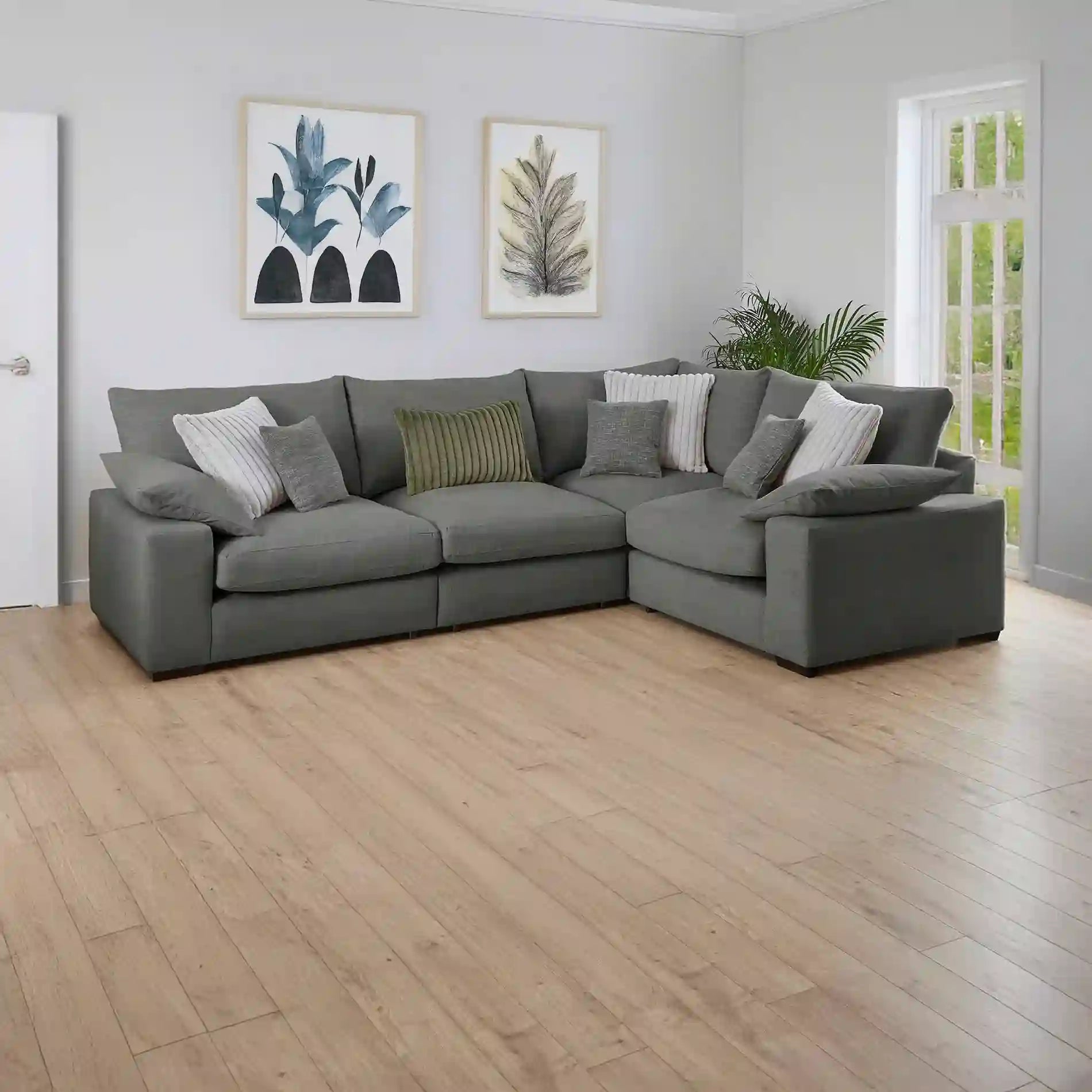 Lennox 2 - Corner - 1 Modular Fabric Sofa in Chenille with Feather Cushions - Pendle Village Furniture