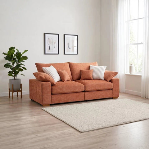 Lennox Steppe 3 seater fabric sofa with deep plush seating, feather-filled cushions, and soft chenille upholstery.