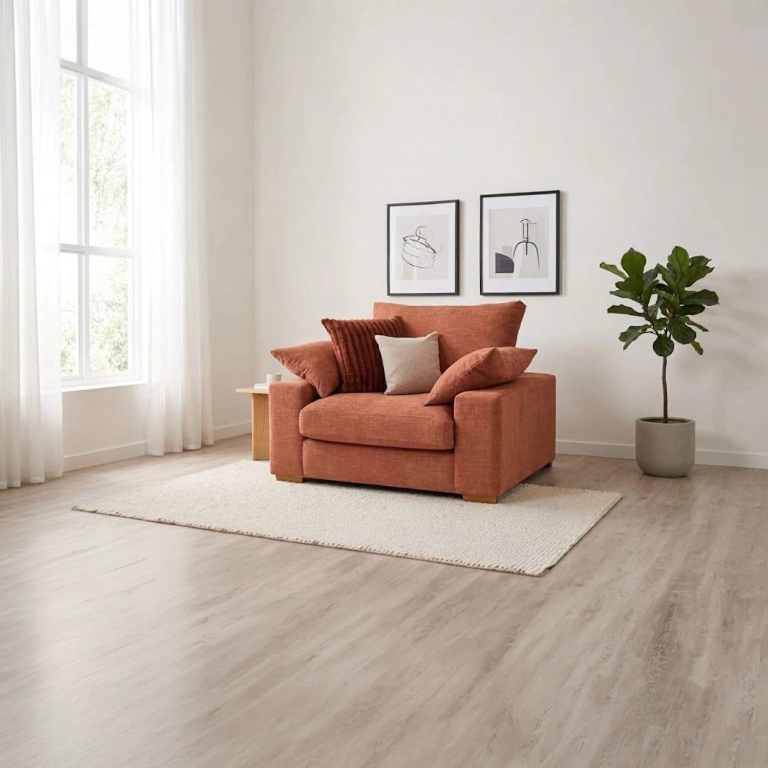 Lennox Steppe fabric chair with deep cushioned seating, feather-filled comfort, and soft chenille upholstery.