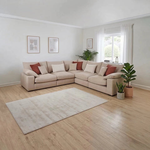 Lennox Steppe modular fabric sofa with deep seating, chenille upholstery, and a modern flexible design.