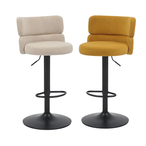 Libra Adjustable Fabric Bar Stool Set of 2 with Black Metal Base