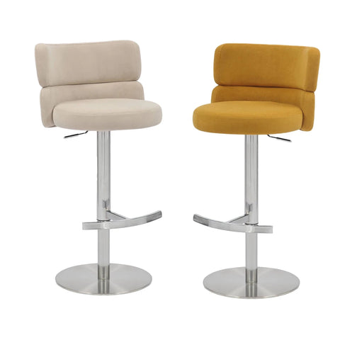 Libra Adjustable Fabric Bar Stool Set of 2 with Chrome Base
