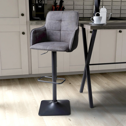 Pair of 2 Suede Effect Light Grey Bar Stools. Also available in Dark Grey- Lifestyle-Image 