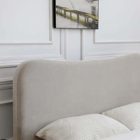 Close up of curved headboard on the Lilo Chenille King Size Bed - Bed In A Box